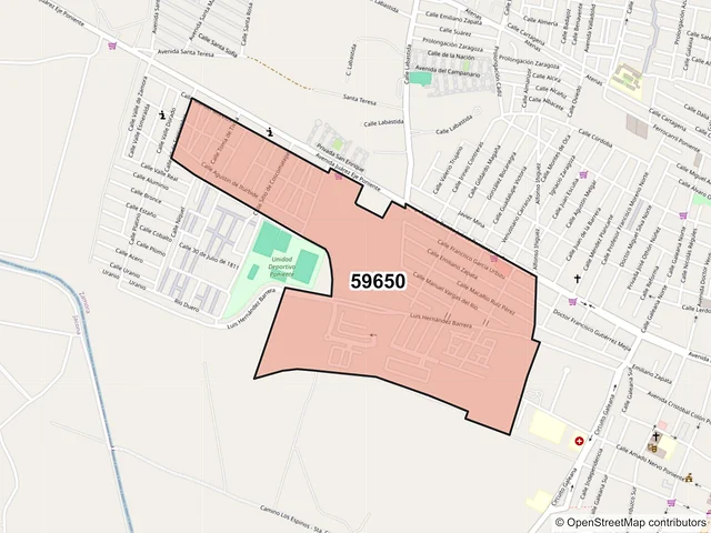 Mapa del código postal 59650, Zamora, Michoacán de Ocampo