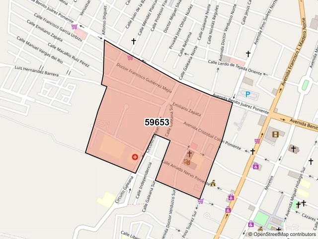 Mapa del código postal 59653, Zamora, Michoacán de Ocampo