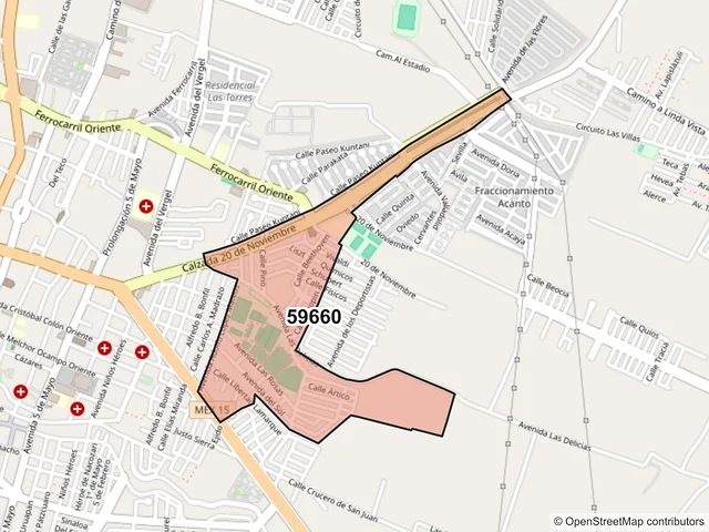 Mapa del código postal 59660, Zamora, Michoacán de Ocampo