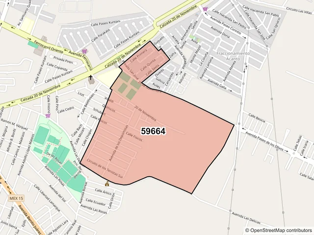 Mapa del código postal 59664, Zamora, Michoacán de Ocampo
