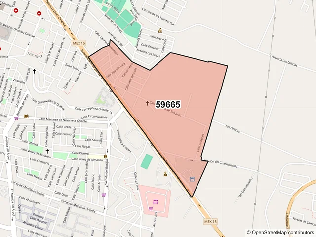 Mapa del código postal 59665, Zamora, Michoacán de Ocampo