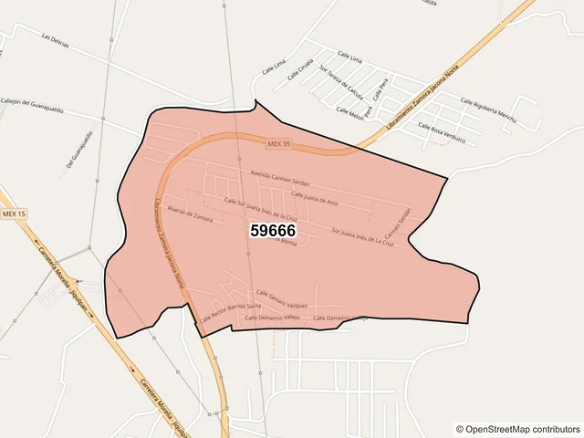 Mapa del código postal 59666, Zamora, Michoacán de Ocampo