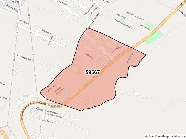 Mapa del código postal 59667, Zamora, Michoacán de Ocampo