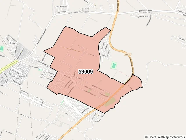 Mapa del código postal 59669, Zamora, Michoacán de Ocampo