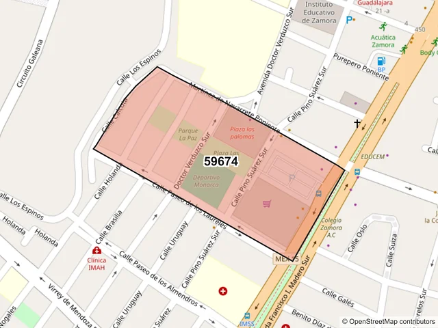 Mapa del código postal 59674, Zamora, Michoacán de Ocampo