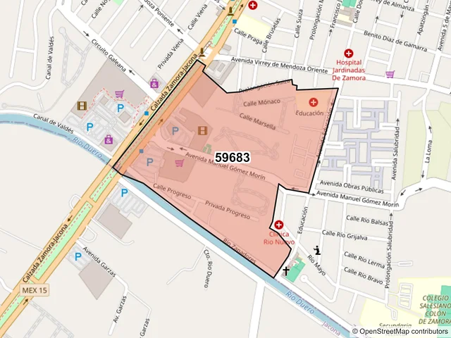 Mapa del código postal 59683, Zamora, Michoacán de Ocampo