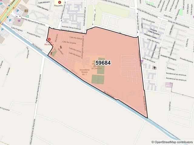 Mapa del código postal 59684, Zamora, Michoacán de Ocampo