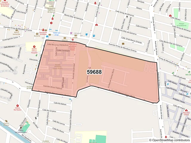 Mapa del código postal 59688, Zamora, Michoacán de Ocampo