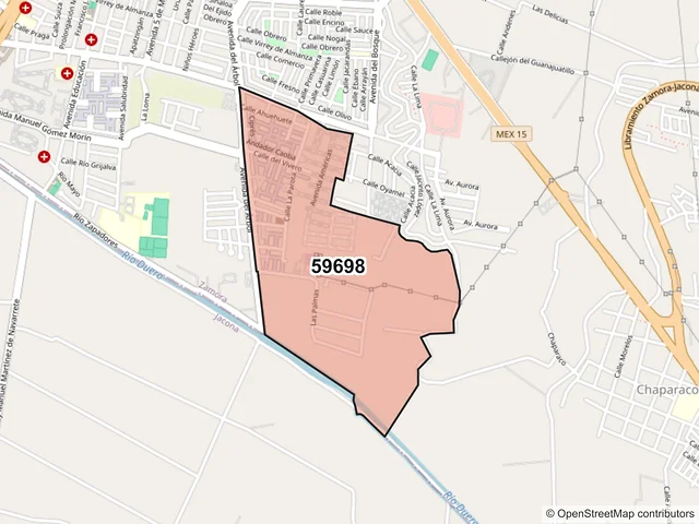 Mapa del código postal 59698, Zamora, Michoacán de Ocampo