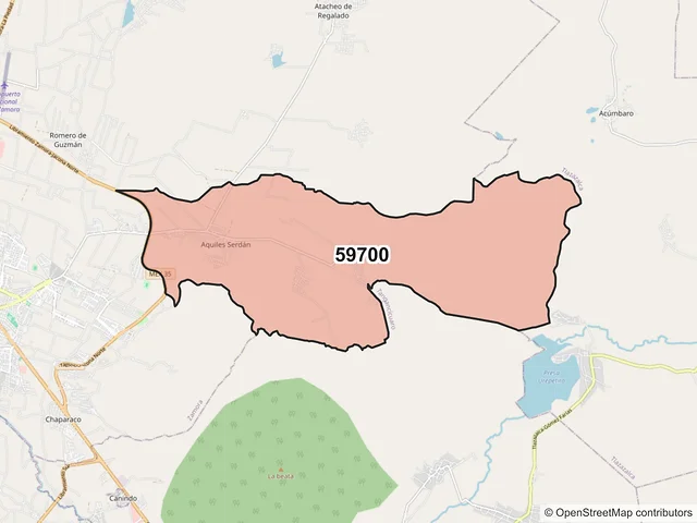 Mapa del código postal 59700, Zamora, Michoacán de Ocampo