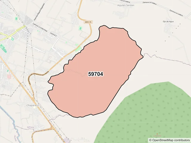 Mapa del código postal 59704, Zamora, Michoacán de Ocampo