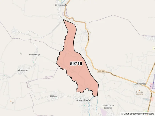 Mapa del código postal 59716, Zamora, Michoacán de Ocampo
