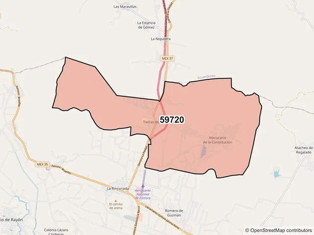Mapa del código postal 59720, Zamora, Michoacán de Ocampo