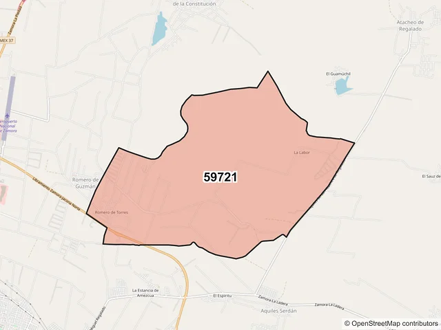 Mapa del código postal 59721, Zamora, Michoacán de Ocampo