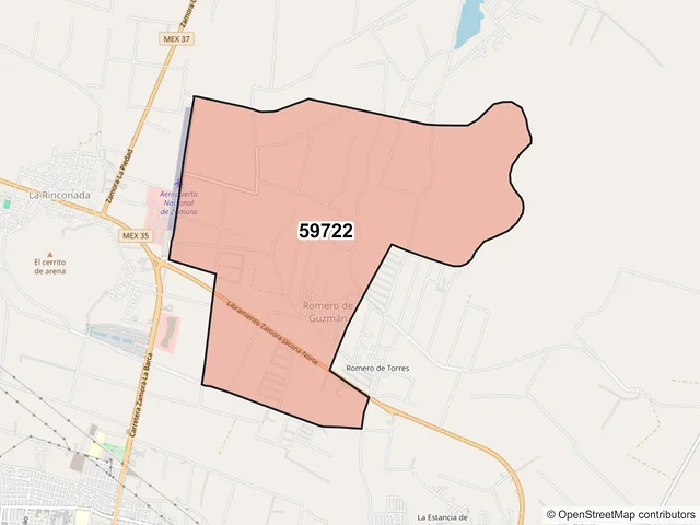 Mapa del código postal 59722, Zamora, Michoacán de Ocampo