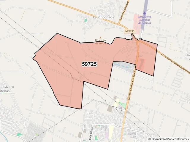 Mapa del código postal 59725, Zamora, Michoacán de Ocampo