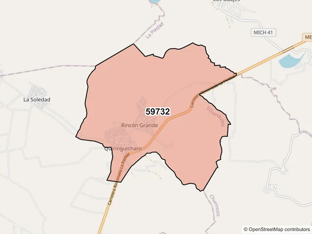 Mapa del código postal 59732, Ecuandureo, Michoacán de Ocampo