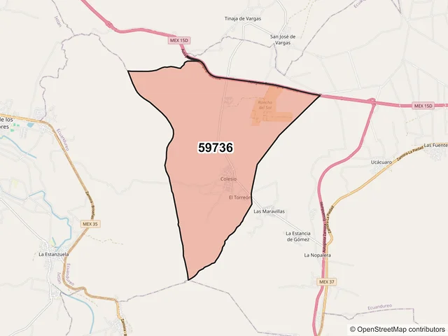 Mapa del código postal 59736, Ecuandureo, Michoacán de Ocampo
