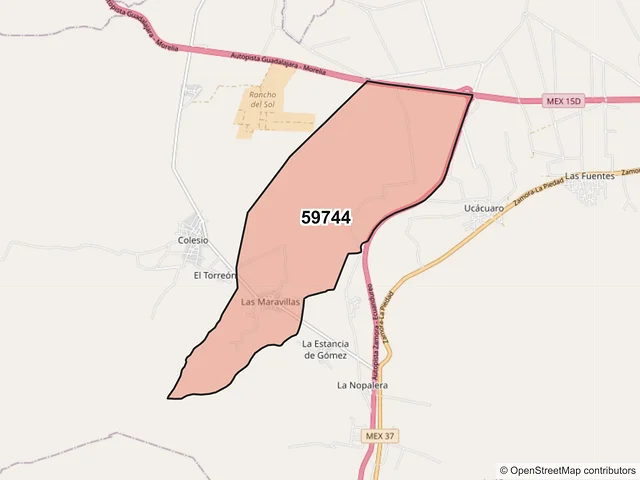 Mapa del código postal 59744, Ecuandureo, Michoacán de Ocampo