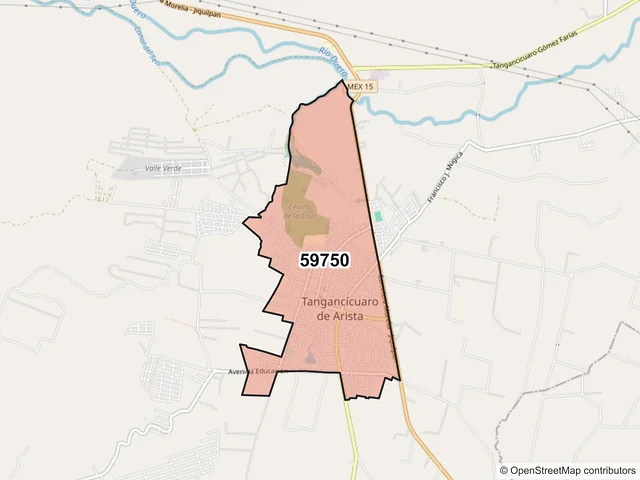 Mapa del código postal 59750, Tangancícuaro, Michoacán de Ocampo