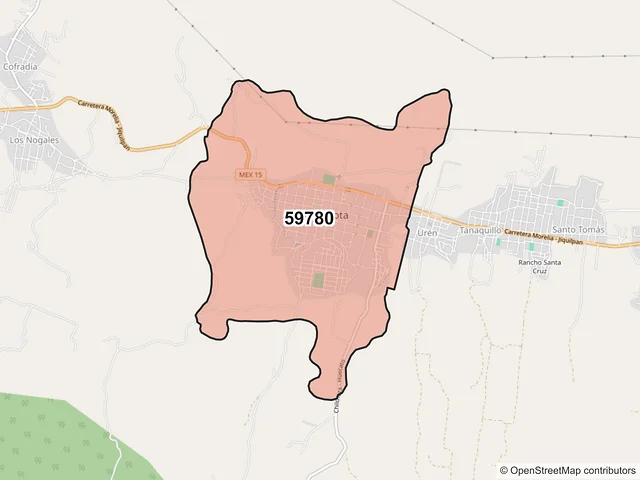 Mapa del código postal 59780, Chilchota, Michoacán de Ocampo