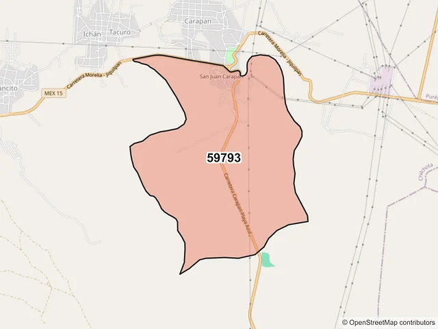 Mapa del código postal 59793, Chilchota, Michoacán de Ocampo