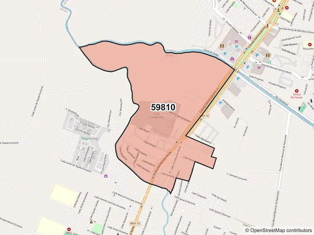 Mapa del código postal 59810, Jacona, Michoacán de Ocampo