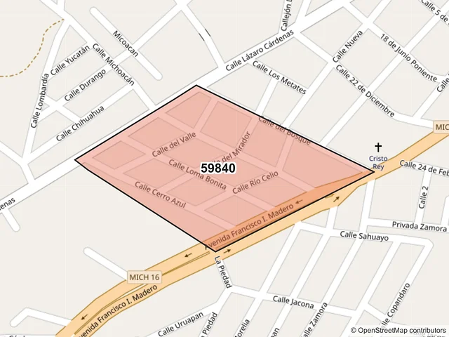 Mapa del código postal 59840, Jacona, Michoacán de Ocampo