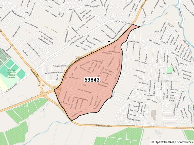 Mapa del código postal 59843, Jacona, Michoacán de Ocampo