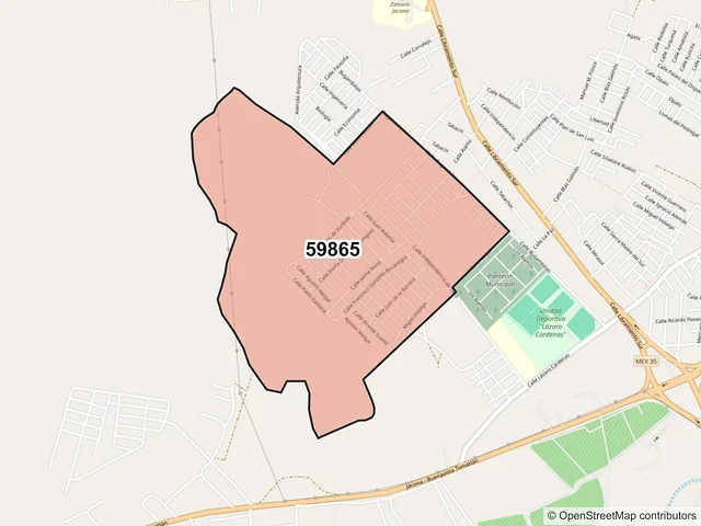 Mapa del código postal 59865, Jacona, Michoacán de Ocampo