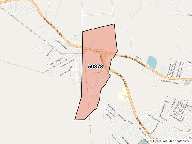 Mapa del código postal 59873, Jacona, Michoacán de Ocampo