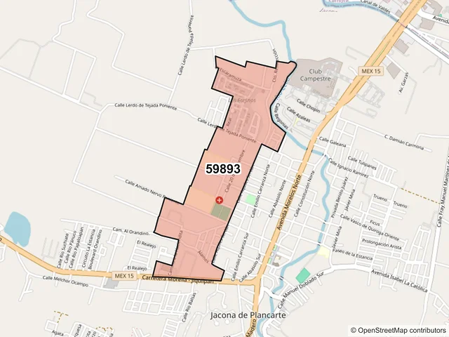 Mapa del código postal 59893, Jacona, Michoacán de Ocampo