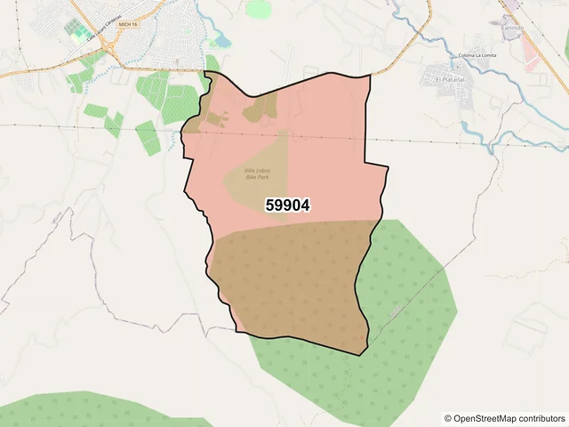 Mapa del código postal 59904, Jacona, Michoacán de Ocampo