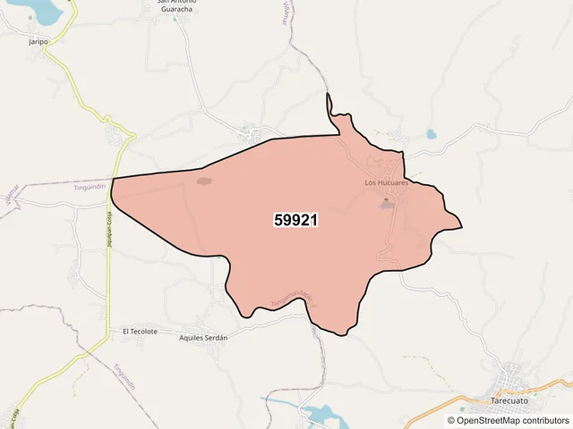 Mapa del código postal 59921, Tangamandapio, Michoacán de Ocampo