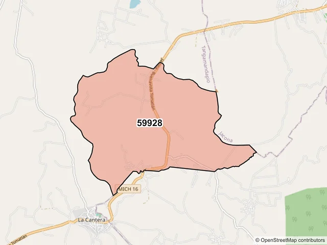 Mapa del código postal 59928, Tangamandapio, Michoacán de Ocampo