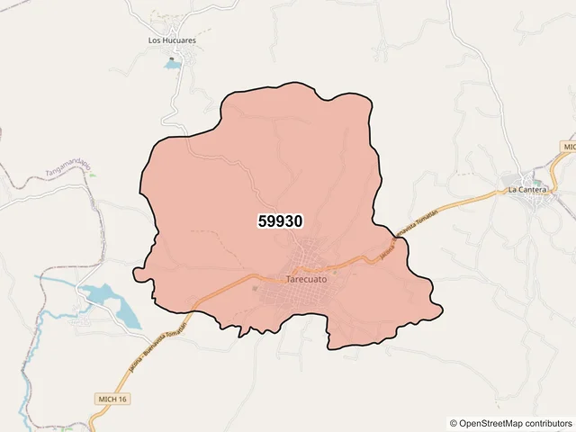 Mapa del código postal 59930, Tangamandapio, Michoacán de Ocampo