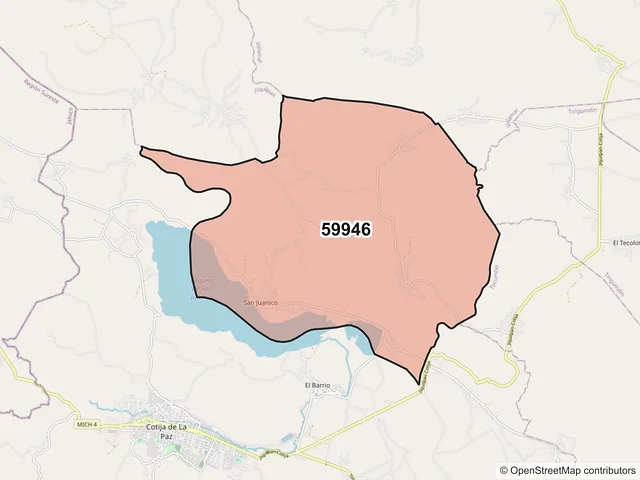 Mapa del código postal 59946, Cotija, Michoacán de Ocampo