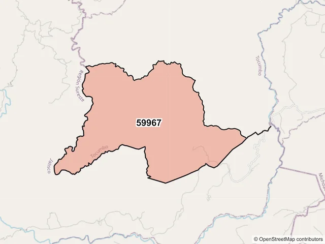 Mapa del código postal 59967, Tocumbo, Michoacán de Ocampo