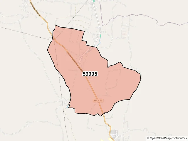 Mapa del código postal 59995, Tingüindín, Michoacán de Ocampo
