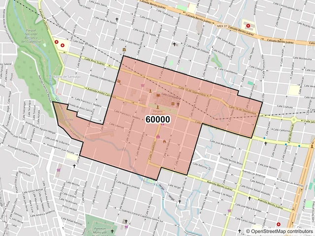 Mapa del código postal 60000, Uruapan, Michoacán de Ocampo