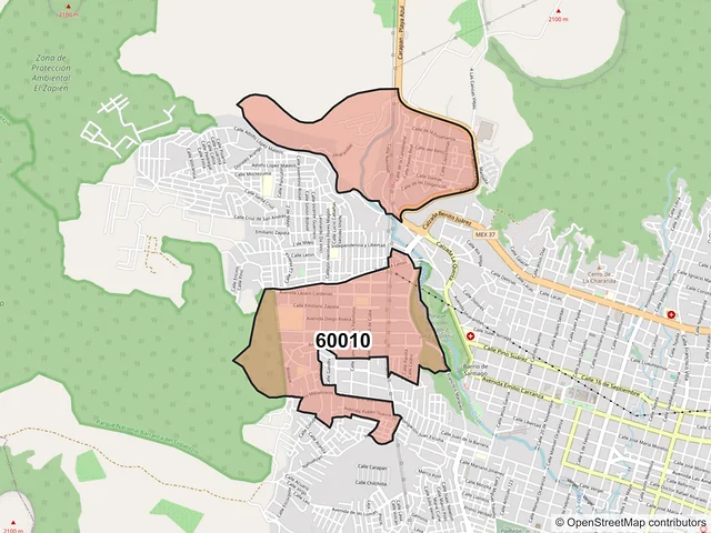 Mapa del código postal 60010, Uruapan, Michoacán de Ocampo