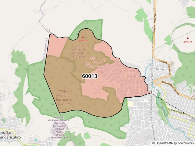 Mapa del código postal 60013, Uruapan, Michoacán de Ocampo