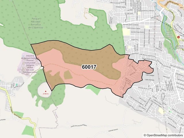 Mapa del código postal 60017, Uruapan, Michoacán de Ocampo