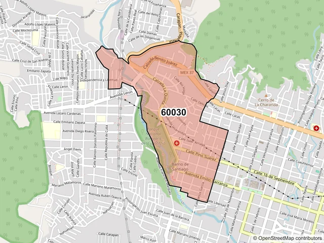 Mapa del código postal 60030, Uruapan, Michoacán de Ocampo