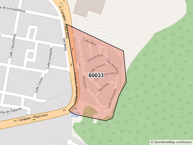 Mapa del código postal 60033, Uruapan, Michoacán de Ocampo