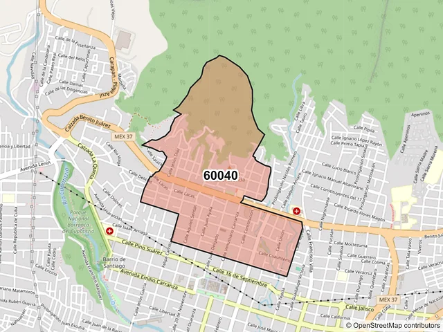 Mapa del código postal 60040, Uruapan, Michoacán de Ocampo