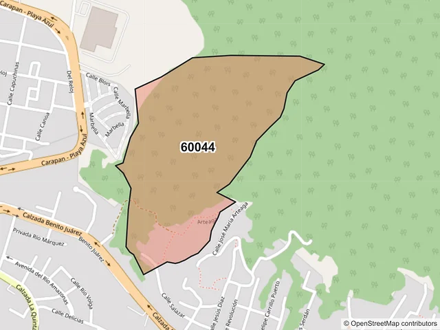 Mapa del código postal 60044, Uruapan, Michoacán de Ocampo