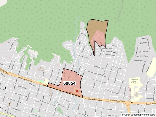 Mapa del código postal 60054, Uruapan, Michoacán de Ocampo
