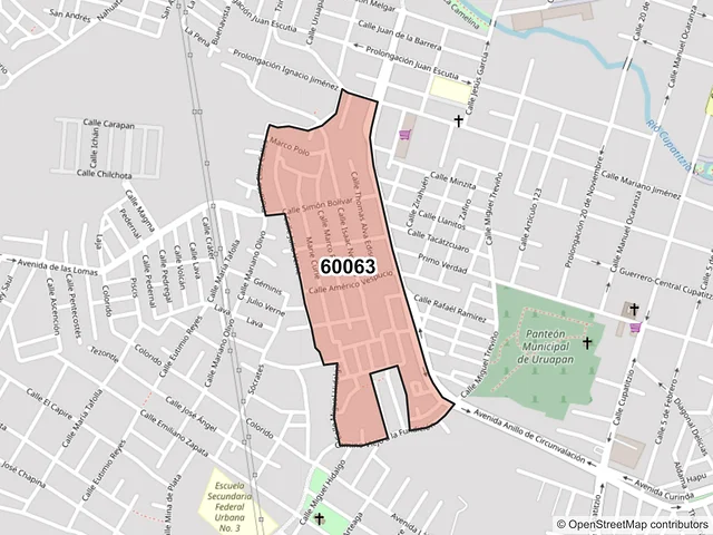 Mapa del código postal 60063, Uruapan, Michoacán de Ocampo