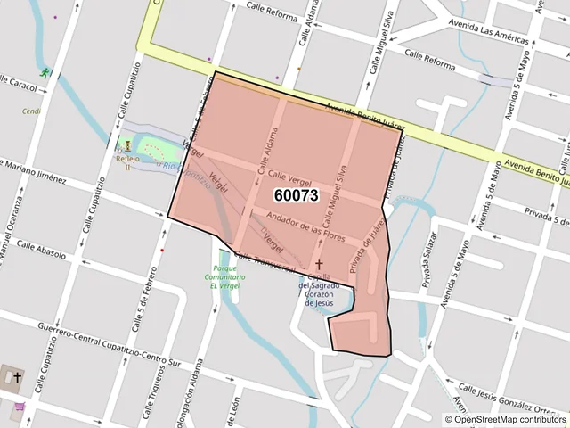 Mapa del código postal 60073, Uruapan, Michoacán de Ocampo